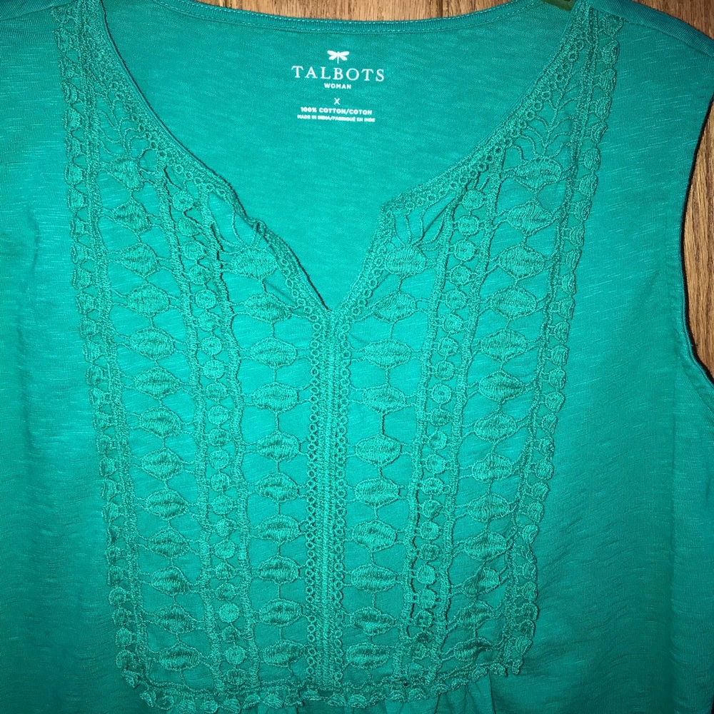 Talbots kelly green tank top with knit detail